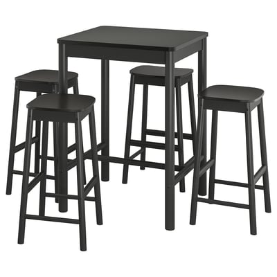 RÖNNINGE: black bar set with square table and matching stools, modern design.
