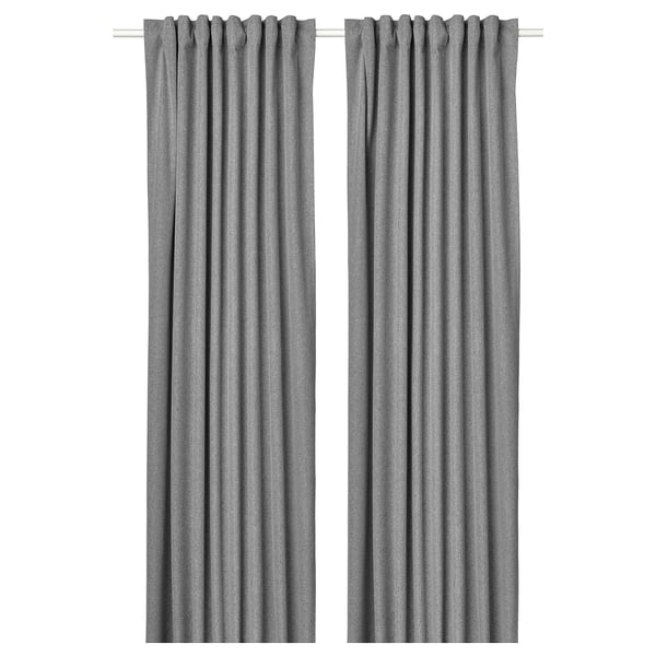 ROSENMANDEL grey wool-like curtains, solid blockout design, recycled polyester.