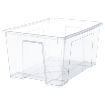 Clear plastic SAMLA storage box. Transparent, polypropylene, simple design.