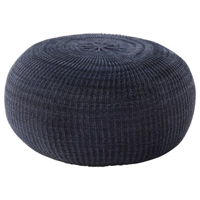 SANDARED pouffe, dark blue, round, knitted, soft, extra seat/footstool.
