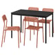 SANDSBERG Table and 4 chairs, black black/red-brown, 110x67 cm