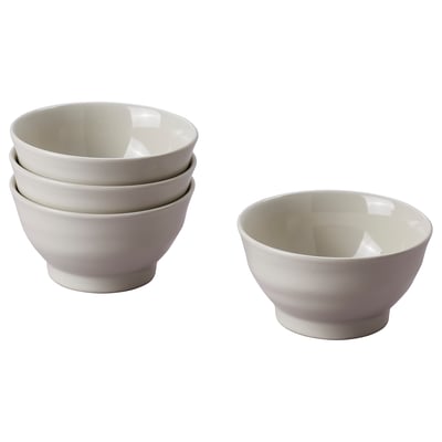Four light grey ceramic bowls, three stacked and one separate, simple and rustic design, suitable for everyday use.