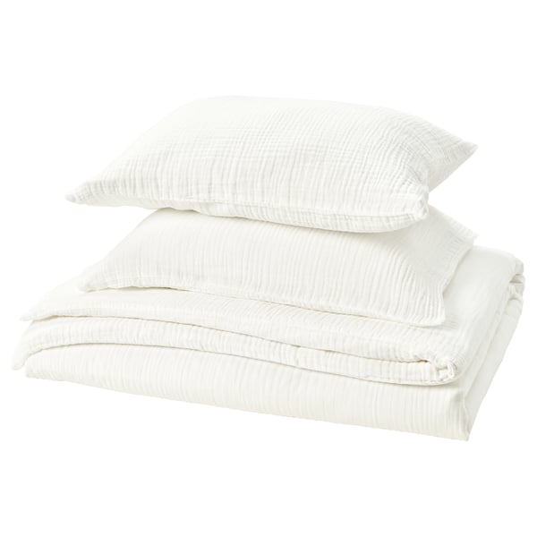 SCHERSMIN white bedding set: duvet & pillowcases, 100% organic cotton, soft muslin texture.