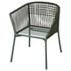 Green outdoor chair, SEGERÖN model, wicker design, powder-coated steel legs, comfortable and durable.