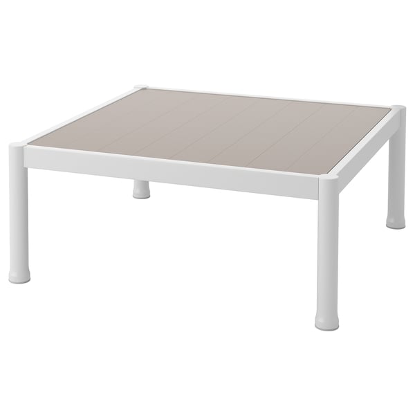A white SEGERÖN square outdoor table with a grey tabletop and sleek, rounded legs.