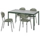Green SEGERÖN outdoor dining set with table for umbrella, 4 breathable chairs.
