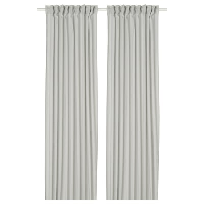 SILVERLÖNN light grey sheer curtains, made of cotton, hang straight with a rod pocket header.