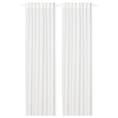 White sheer curtains, SILVERLÖNN. 100% cotton fabric, simple design, hangs neatly, softens sunlight.