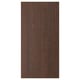A dark brown wooden panel with visible wood grain. Its a SINARP product made from oak veneer, featuring a solid wood edge, and has a timeless design.