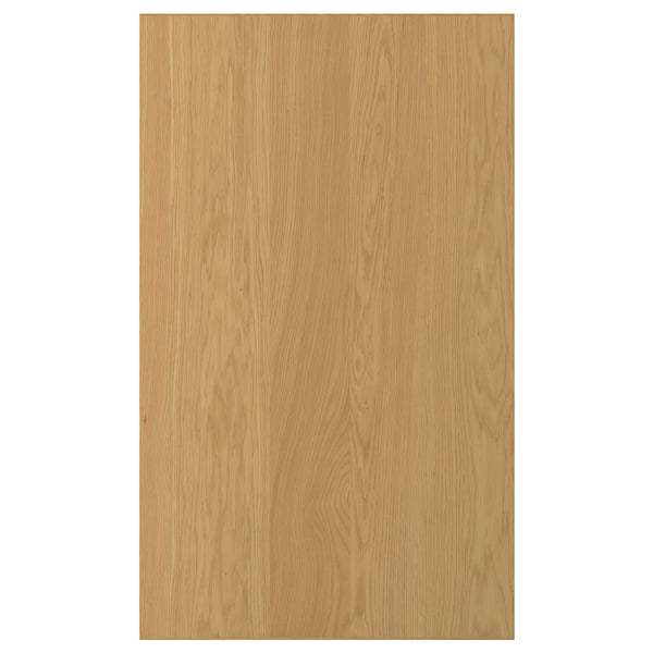 A SINARP wooden door in a light brown colour, made from oak veneer. It has a sleek, rectangular design with a sturdy, solid oak edge.