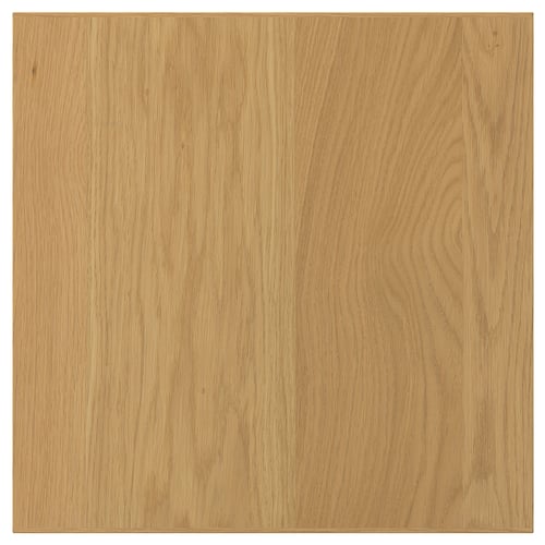 A square SINARP wooden panel in natural oak colour. It is made from oak veneer with a solid oak edge. The design is simple and straightforward.