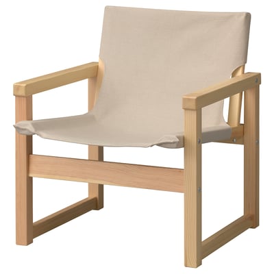 Displays an ikea SJÄLSÖ armchair with light-colored fabric and wooden frame.
