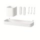 SKÅDIS white accessories set: square cup, hooks, and shelf in minimalist design.