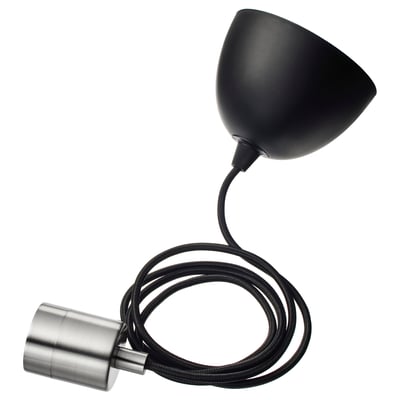 SKAFTET modern black ceiling lamp, steel and plastic, cone shape, cord design.