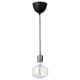 Modern black pendant lamp with nickel socket, oval multicoloured led bulb, energy-efficient and long-lasting.