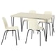 SKÅLSTA dining set: light table & four white chairs, metal legs.