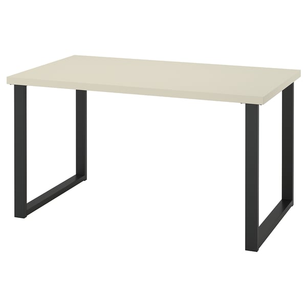 SKÅLSTA table: light beige top, black metal legs, simple, rectangular design.