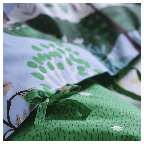 SKOGSDUVA Duvet cover and pillowcase, blue green/forest pattern, 150x200/50x60 cm
