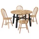 SKOGSTA dining set: light wood table & chairs, round, sturdy, natural finish.