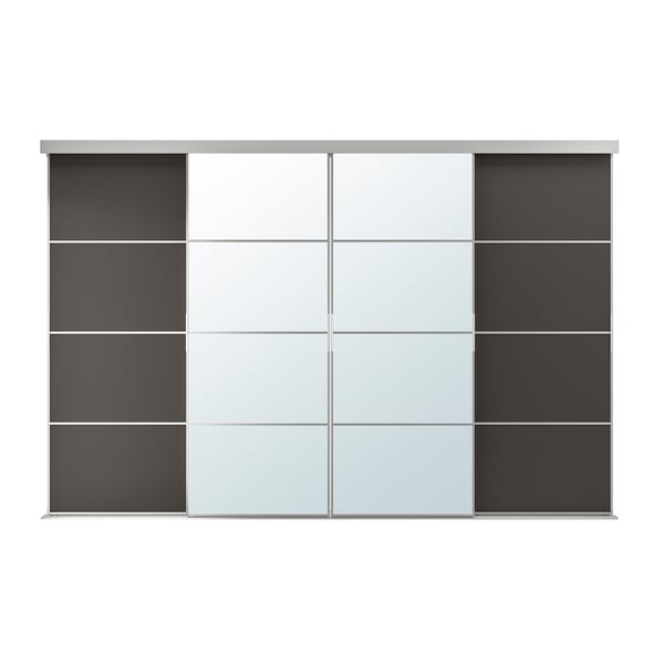 SKYTTA sliding door, aluminum frame, grey & clear panels - storage.