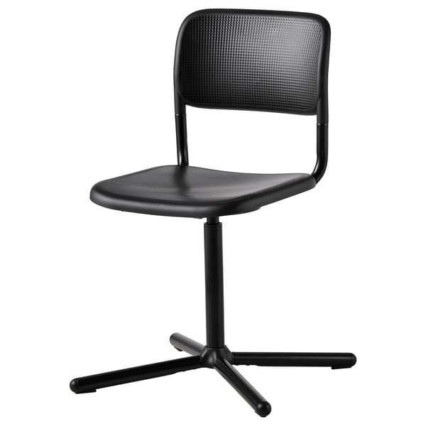 SMÄLLEN chair, black, mesh seat/back, metal legs, swivel, modern design.