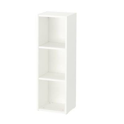 White SMÅGÖRA shelf: tall, rectangular, three open shelves, modern design.