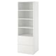 A white SMÅSTAD bookcase with open shelves and drawers, designed for small spaces and easy access for children.