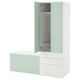 SMÅSTAD wardrobe: light mint green cabinet with 2 drawers and 1 shelf, it’s narrow and tall with soft-close doors.