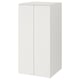 A white SMÅSTAD cabinet. Its a vertical storage unit with two doors, a minimalist design, and rounded edges.