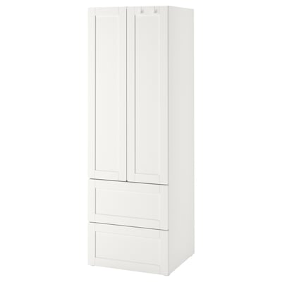SMÅSTAD white wardrobe, tall with drawers, soft-close doors.