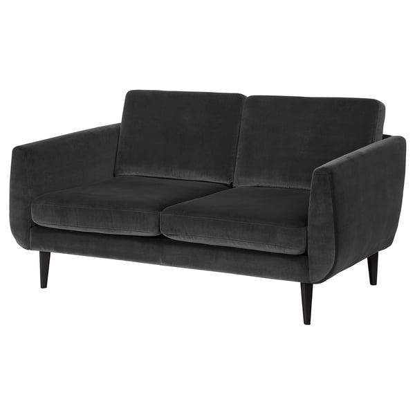 SMEDSTORP: compact grey velvet sofa, retro style, soft & modern comfort.