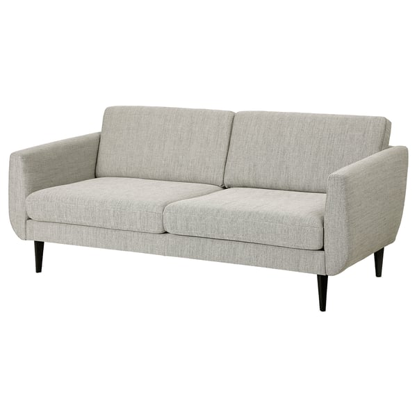 SMEDSTORP grey retro sofa, soft curves, wooden legs, cotton blend.