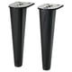 Two black SMEDSTORP furniture legs, tapered design, solid oak, sleek, modern, with metal fittings.