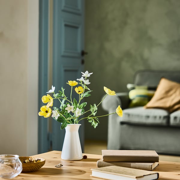 SMYCKA Artificial flower, in/outdoor Ranunculus/yellow, 63 cm