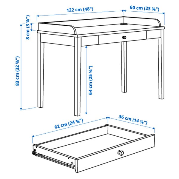 Illustration with measurements for the product: SMYGA.