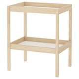 SNIGLAR birch wood changing table with open storage area.