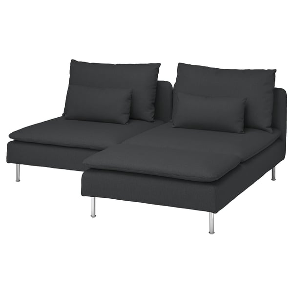 Modern black SÖDERHAMN sofa, l-shaped with removable cushions, stylish low profile, deep seats.