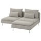 Modern grey sectional sofa with removable cushions and metal legs.