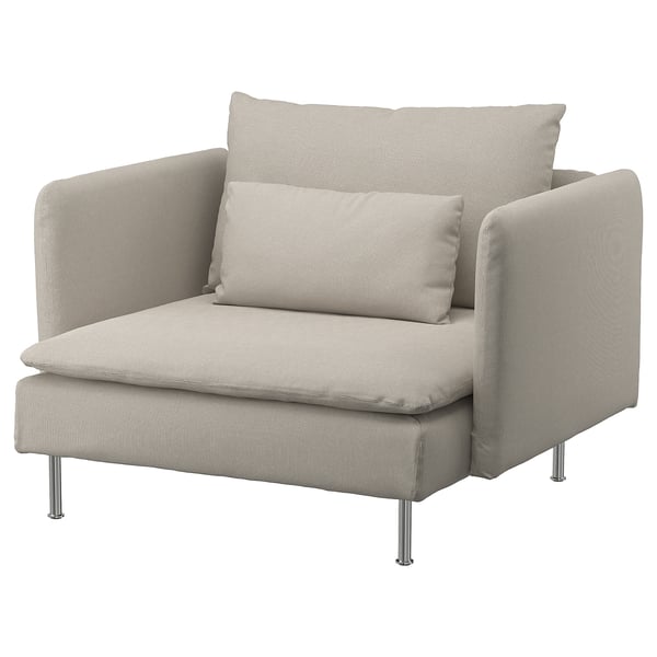 Modern grey SÖDERHAMN armchair with sleek design and metal legs.