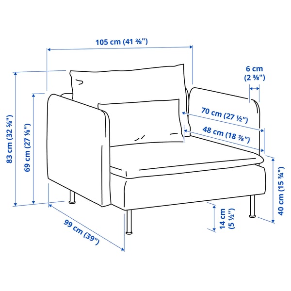 Illustration with measurements for the product: SÖDERHAMN.