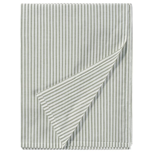 Green-white striped SOLFIBBLA bedfold; soft, recycled cotton.