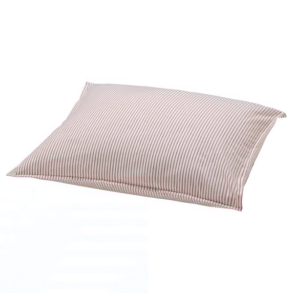 Striped square cushion in red and white. Made of recycled cotton. Soft and eco-friendly. Decorative and comfortable.