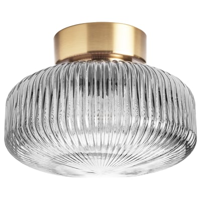 SOLKLINT ceiling lamp, golden top, ribbed glass shade.