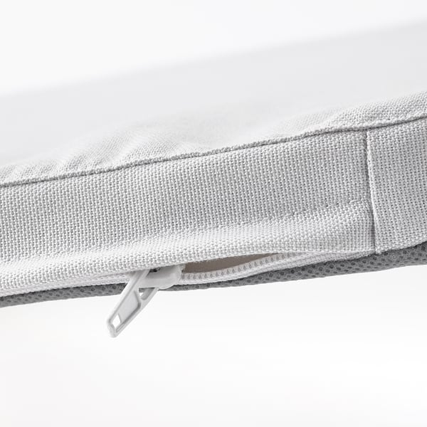 Close-up of a white chair pads zip detail, showcasing quality stitching and materials.