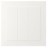This image shows a white, rectangular STENSUND cabinet door with a smooth, lacquered finish and grooved panel design.