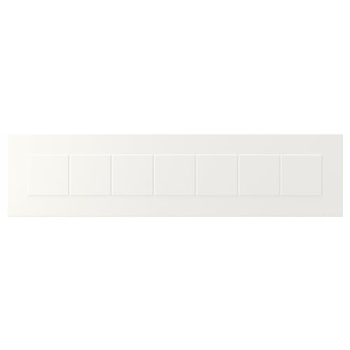 White STENSUND furniture with framed panels, lacquered finish for durability.