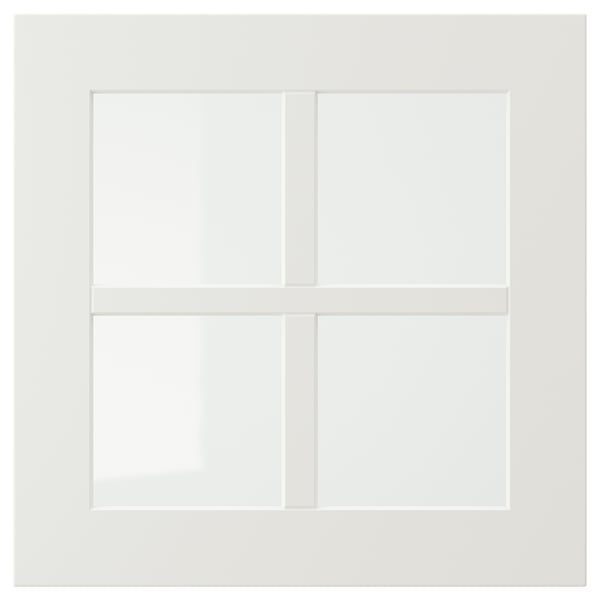 White STENSUND cabinet with glass doors, square, modern design.