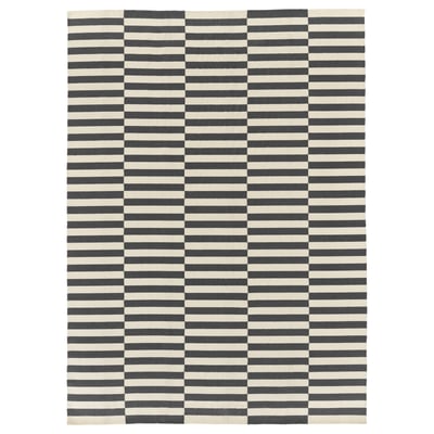 STOCKHOLM 2017 rug, grey/white striped, wool-cotton, rectangular, handwoven.