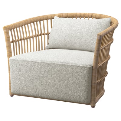 STOCKHOLM 2025 armchair, light gray, wicker & fabric, rounded, cozy.
