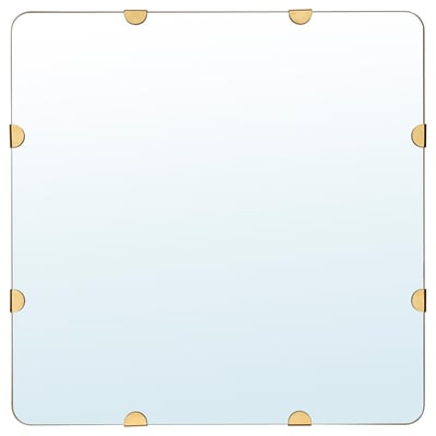 STOCKHOLM 2025 square mirror: golden fittings, oak frame, clear glass, four corners.